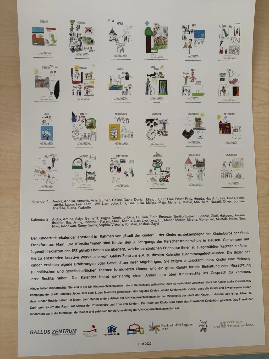 Die Monatsübersicht von Kalender Nummer 1